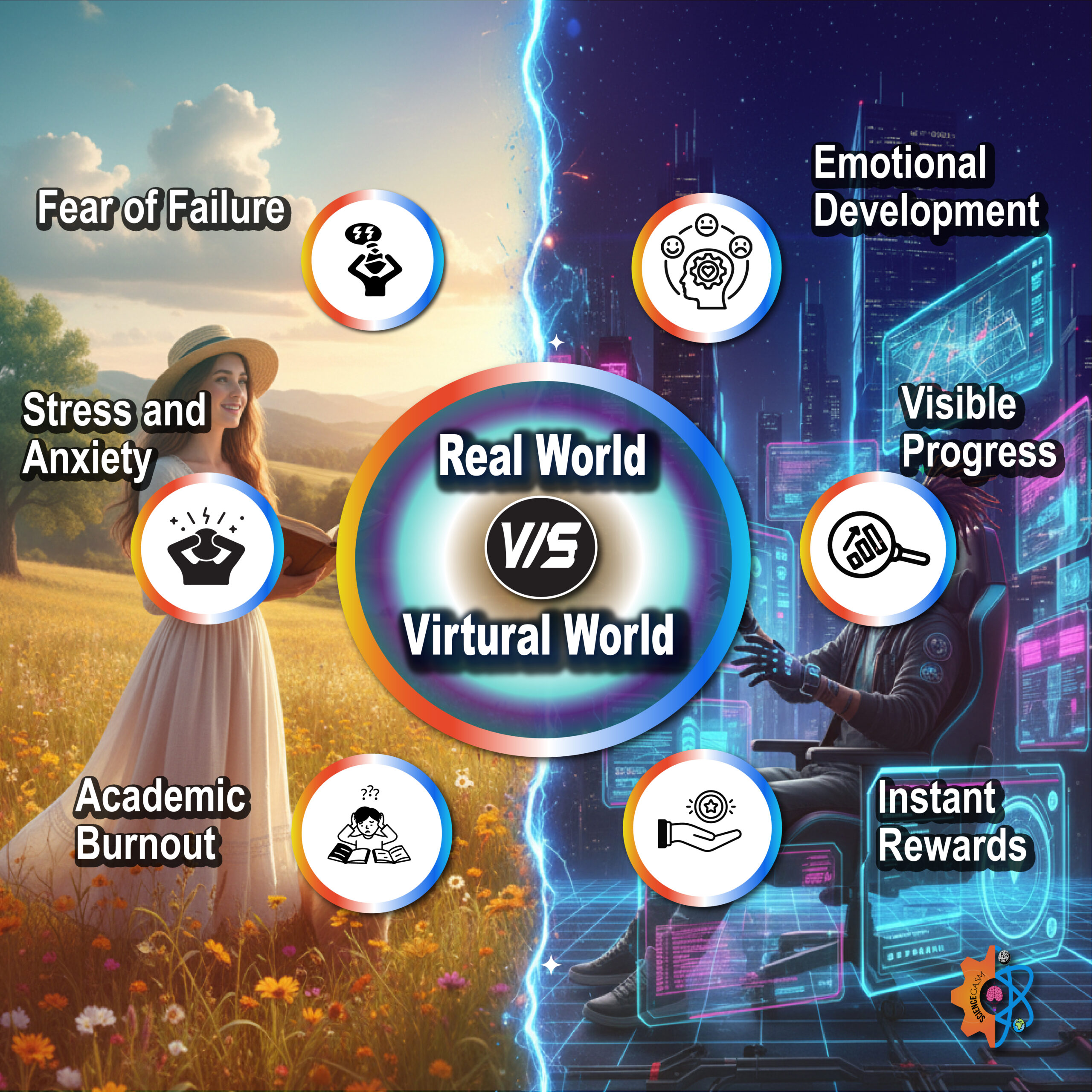 Comparison between real world growth and virtual world rewards in gaming