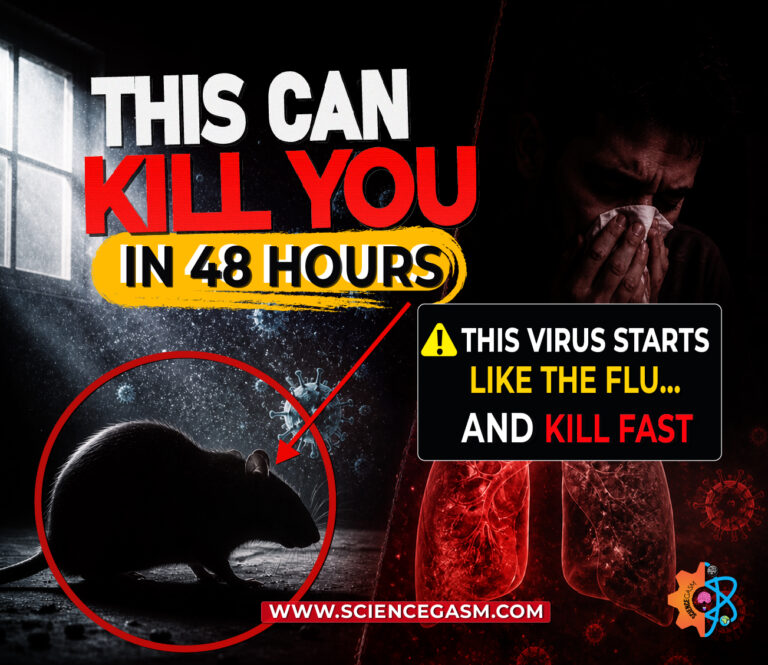 Warning infographic showing severe hantavirus progression, infected lungs, and rodent exposure risks.